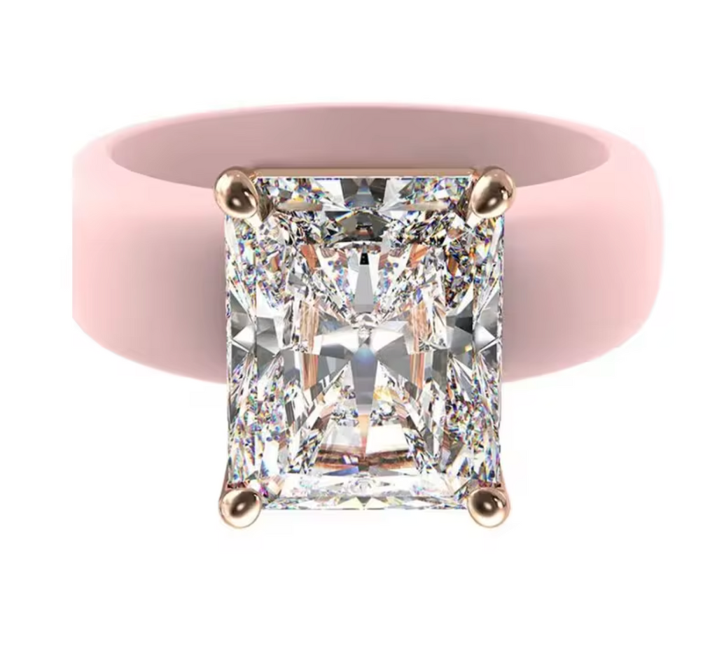Silicone Ring with Large Rectangle CZ Stone
