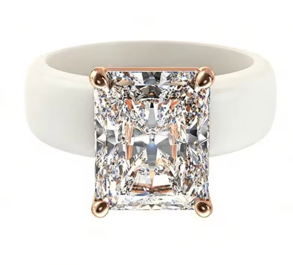 Silicone Ring with Large Rectangle CZ Stone