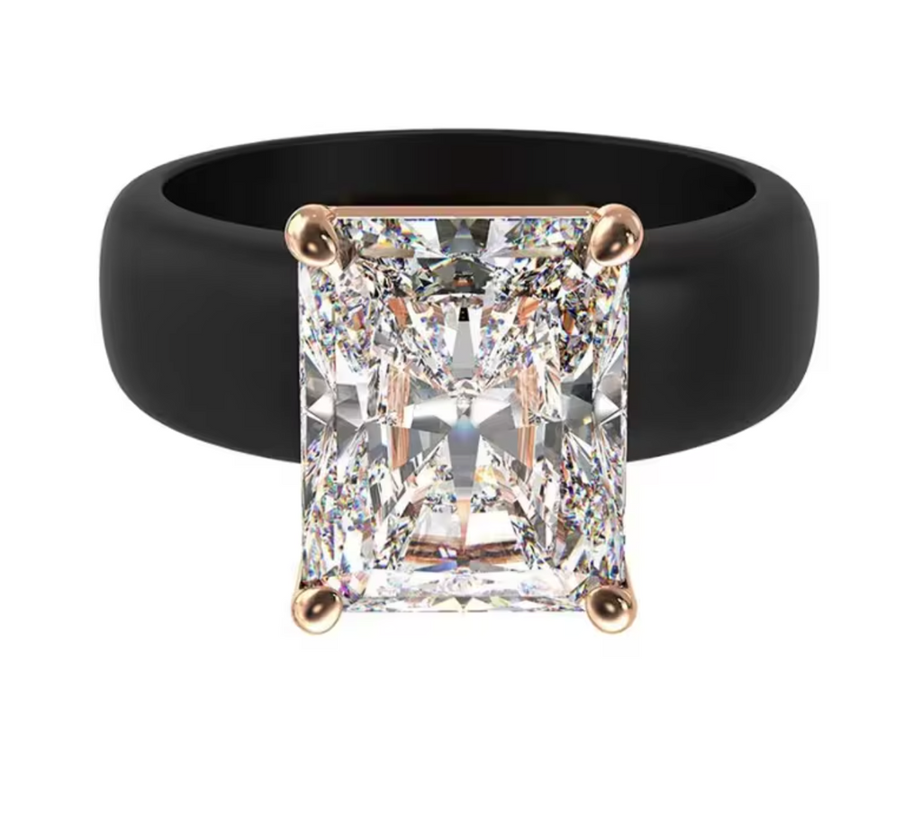 Silicone Ring with Large Rectangle CZ Stone