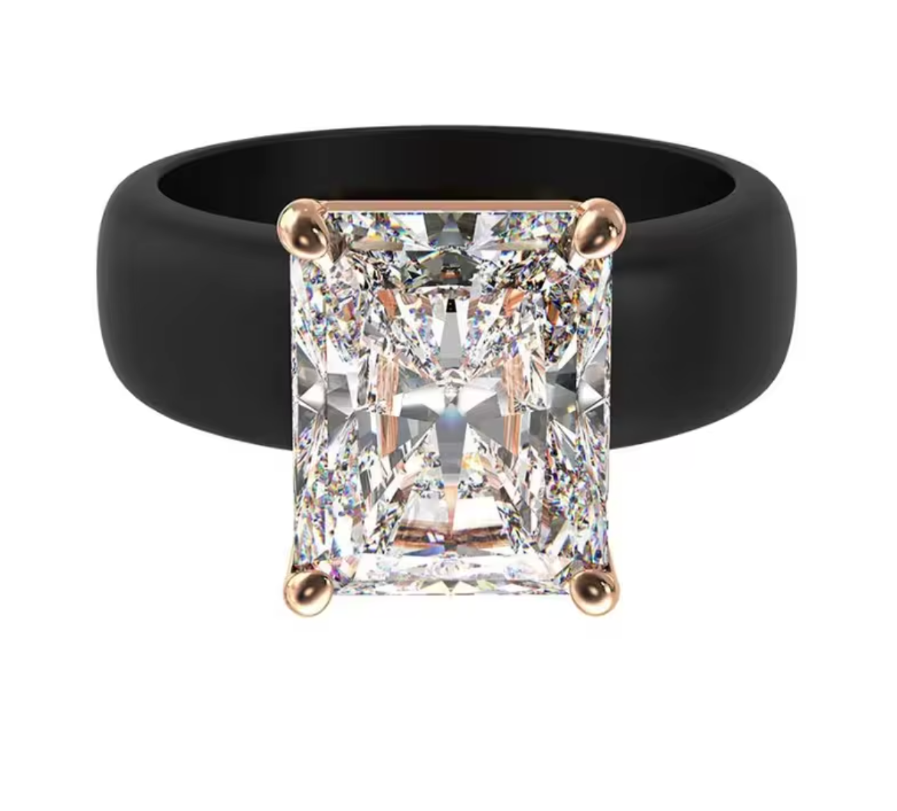 Silicone Ring with Large Rectangle CZ Stone