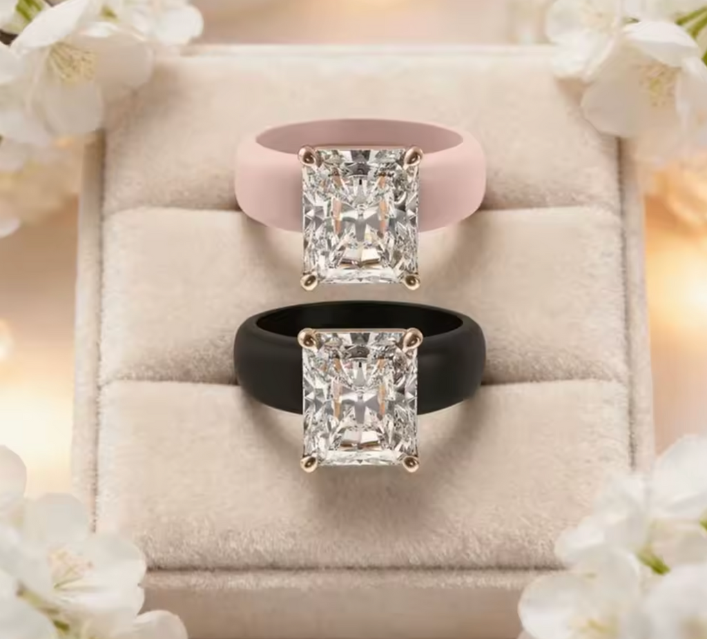 Silicone Ring with Large Rectangle CZ Stone