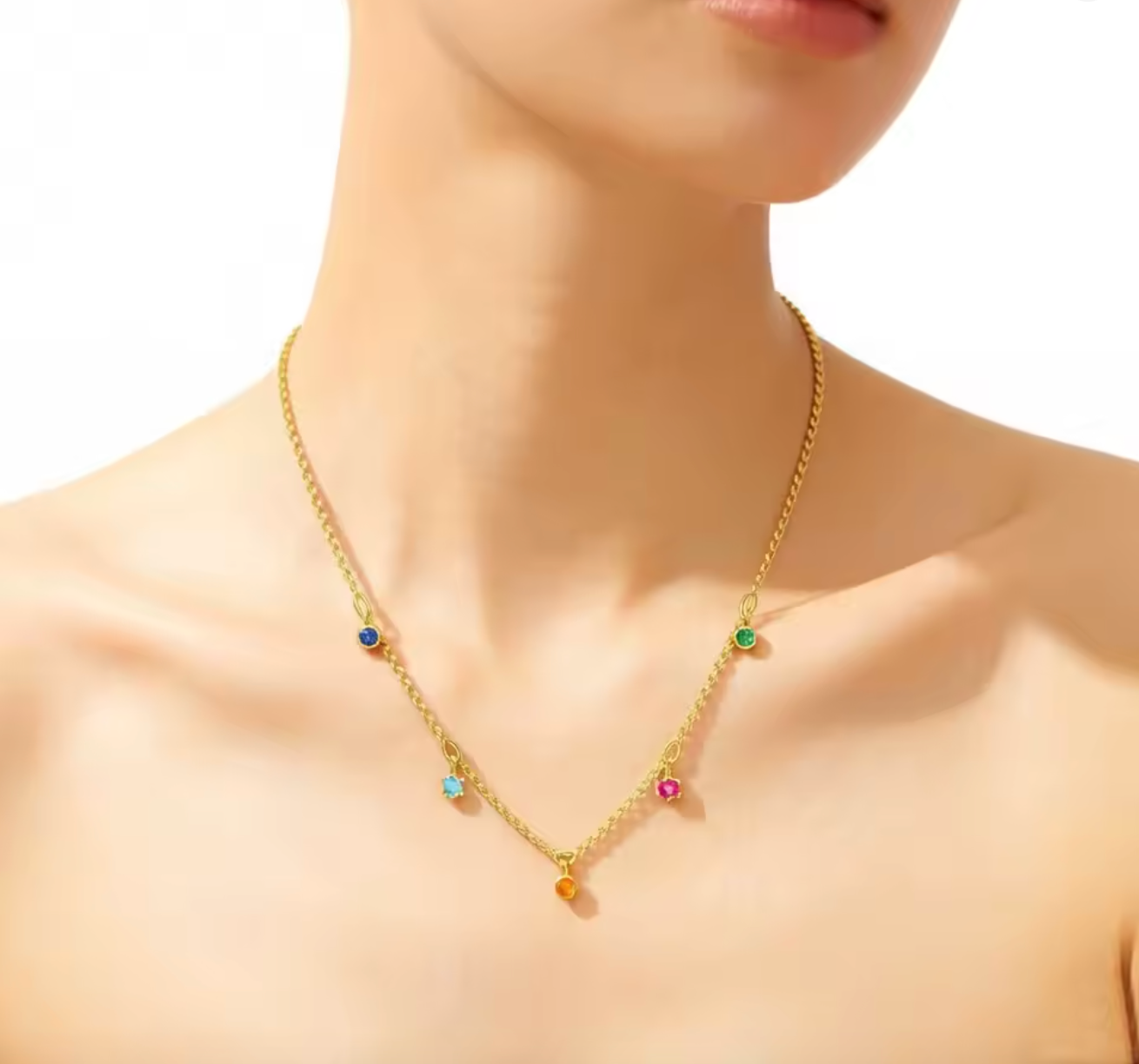 Colourful Stones Golden Necklace