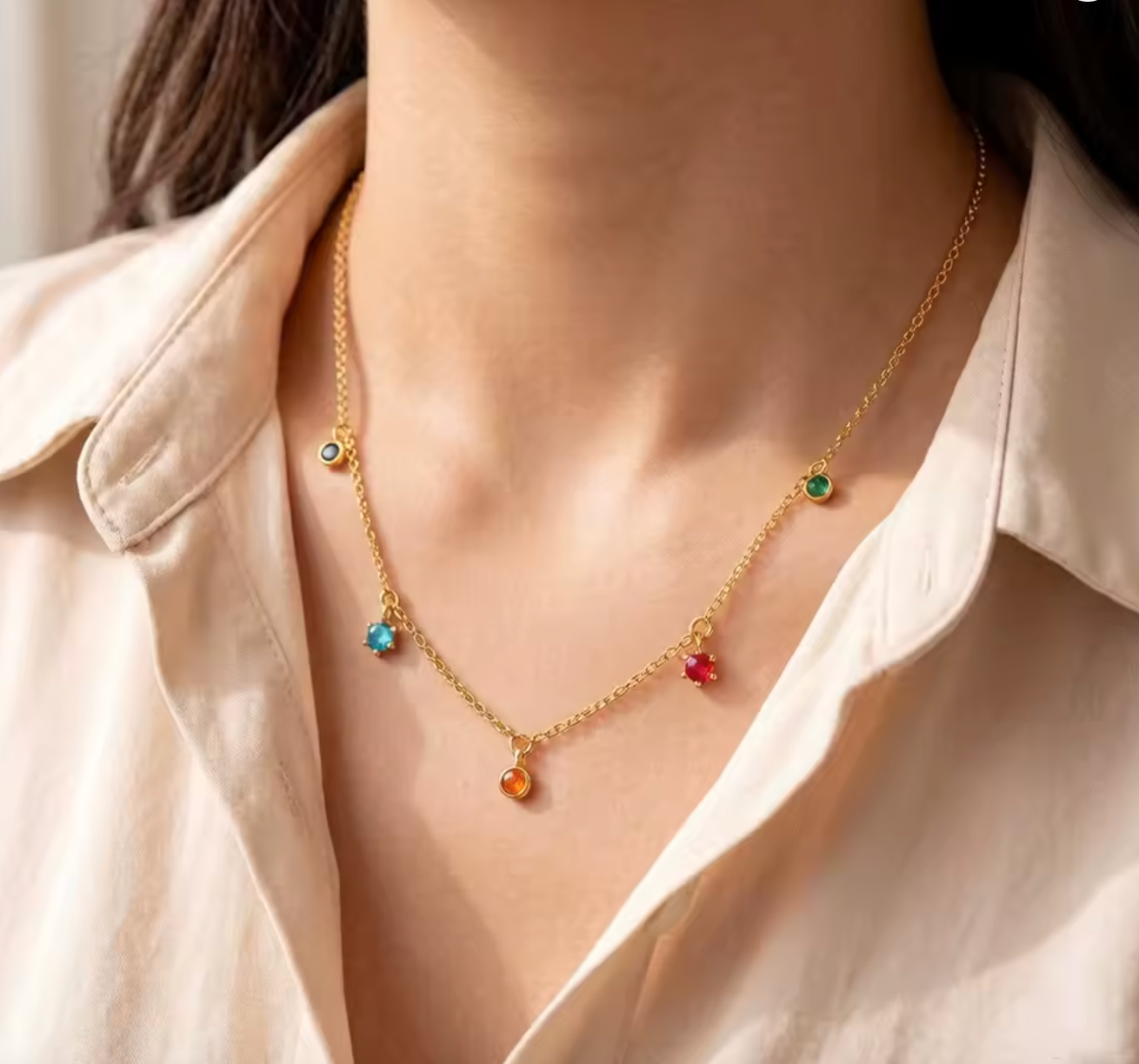 Colourful Stones Golden Necklace