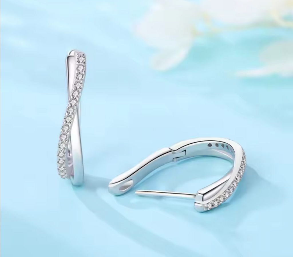 925 Sterling Silver Twisted Line Hoop Earrings