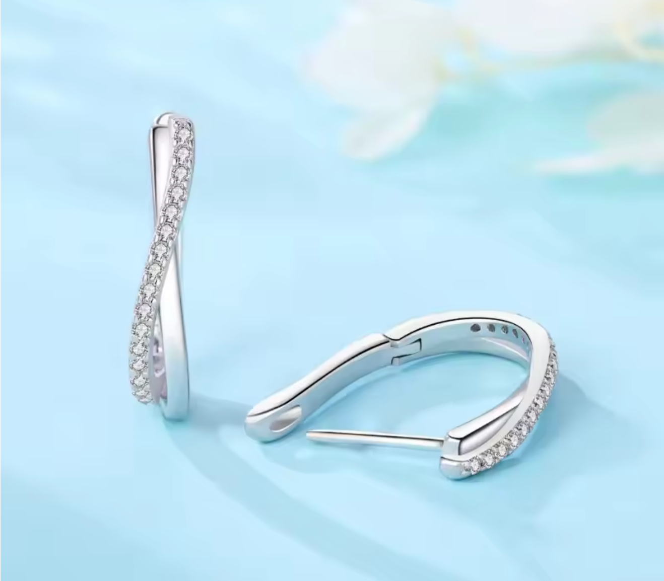 925 Sterling Silver Twisted Line Hoop Earrings