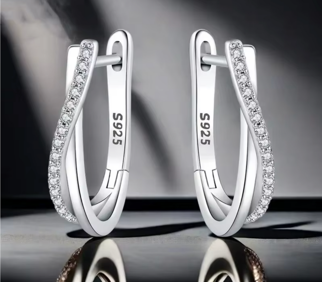 925 Sterling Silver Twisted Line Hoop Earrings