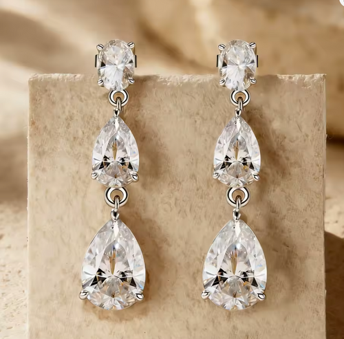 3-Stones Moissanite Drop Earring