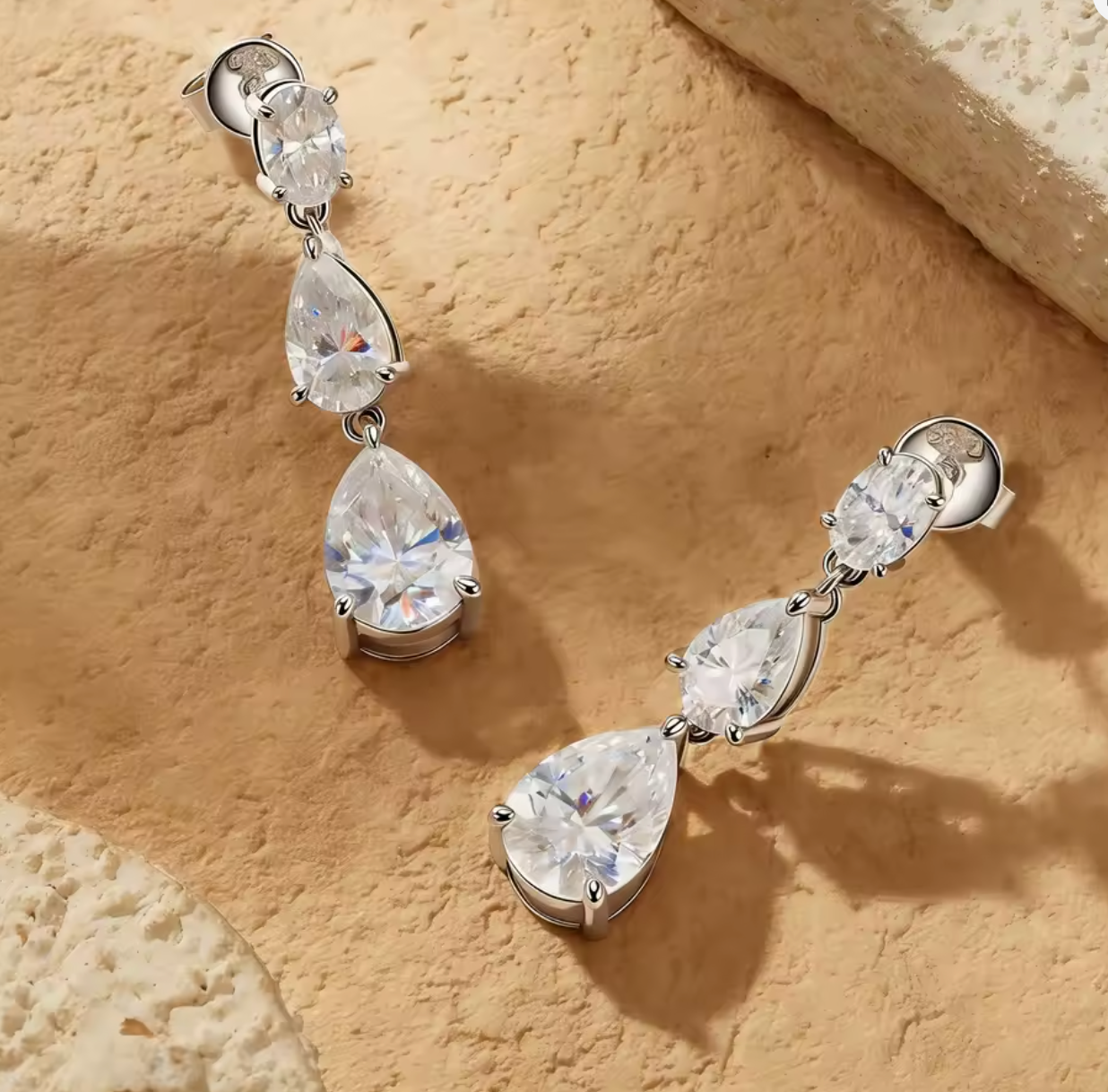 3-Stones Moissanite Drop Earring