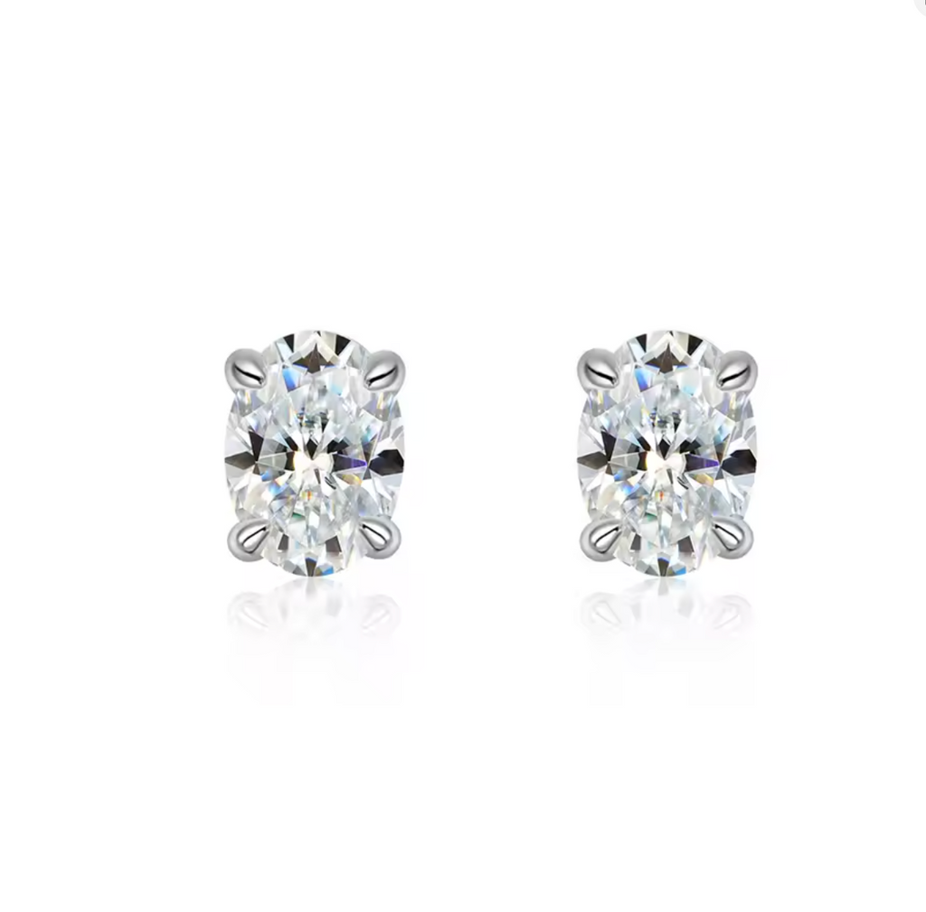 Certified 0.5-4CT Oval Cut Moissanite Stud Earrings
