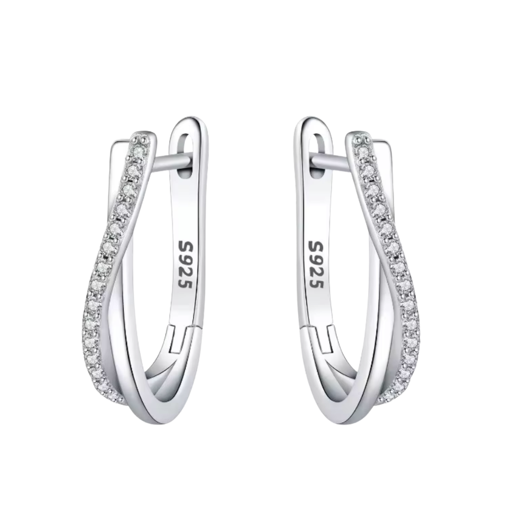 925 Sterling Silver Twisted Line Hoop Earrings